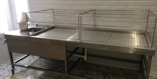 Washing Table fabricated and pressed in 316 Stainless Steel for a Mosque in Luton.