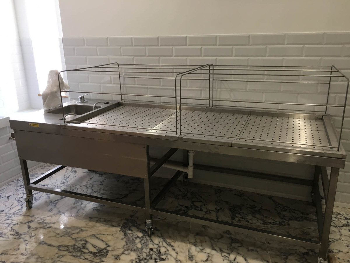 Washing Table fabricated and pressed in 316 Stainless Steel for a Mosque in Luton.